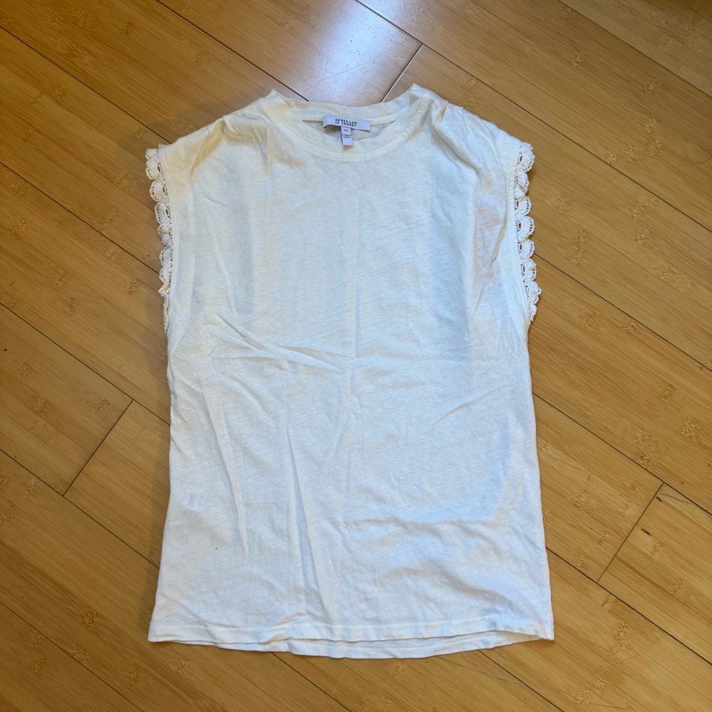 Frame White Lace Trim Muscle Tee Size Small